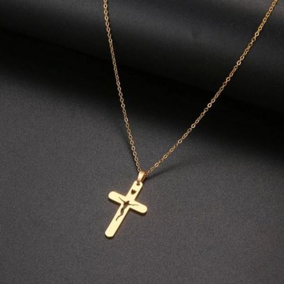 Yellow Gold Tone Cross Necklace - Picture 2 of 2